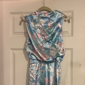 Floral Satin Dress in Blue and Pink